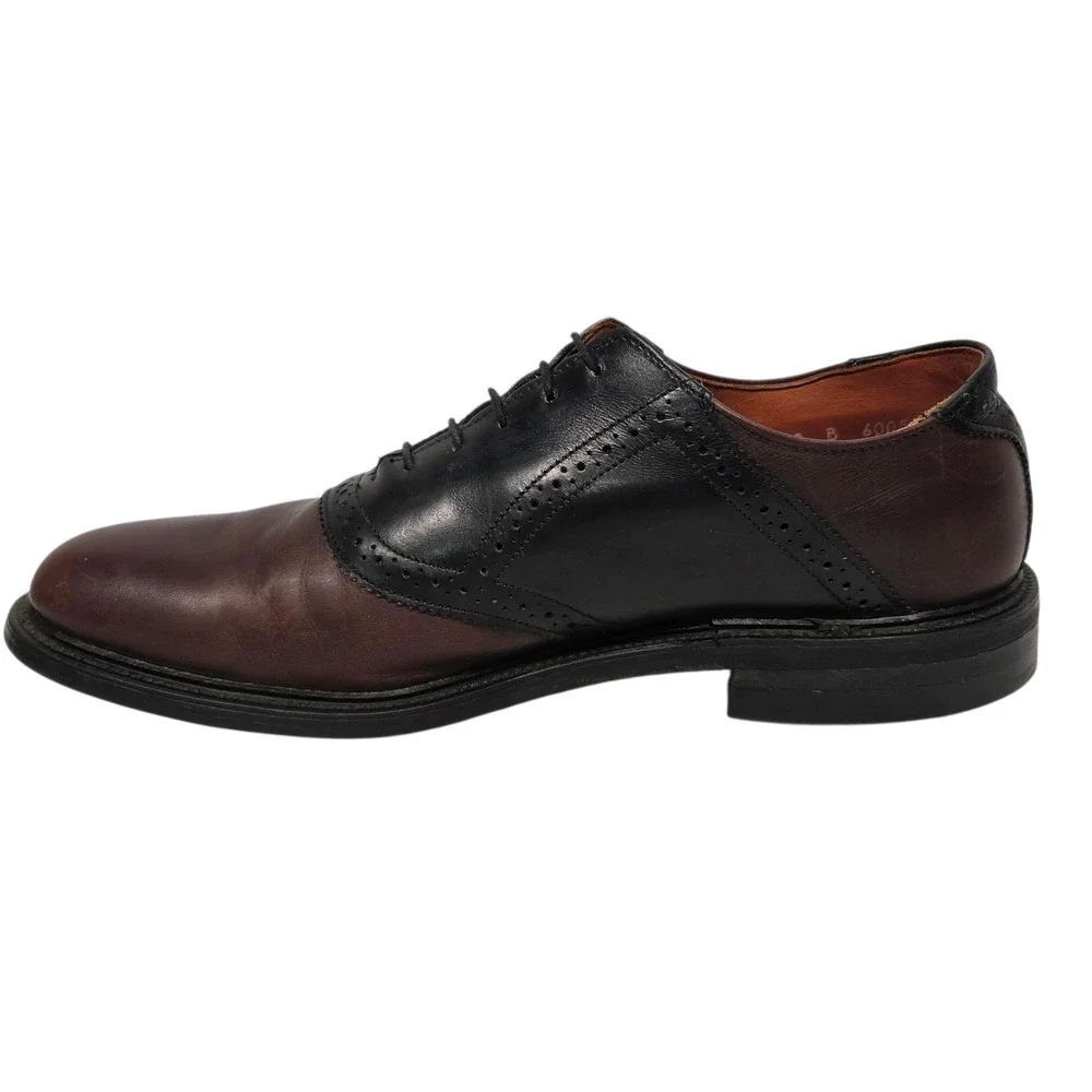 Vintage E.T. Wright Two-Tone Saddle Oxfords Shoes Men 10B Burgundy Black Leather